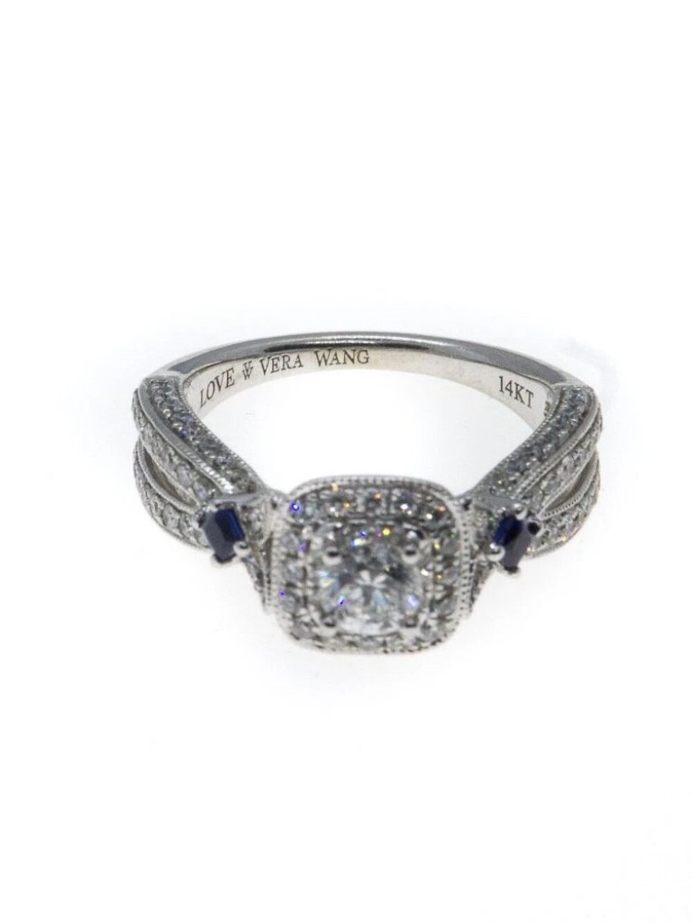 Vera Wang Love 14K 585 1.00ctw Solid White Gold Sapphire Diamond Ring Size 6.5